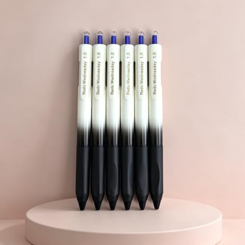Fengtaiyuan Retractable Gel Pens, 1.0mm Bold Point Quick Dry True Blue Ink, 6 Pack, Gradient Black-White Barrel with Ergonomic Non-Slip Grip, Smooth Writing for Color Coding Grading Office School - color: BlueFRW10P6