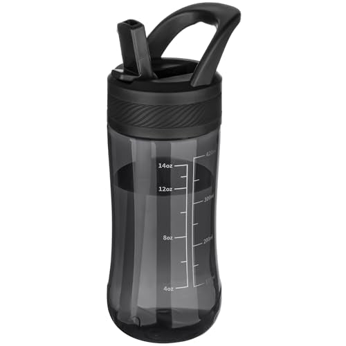 14oz Clear Kids Water Bottle with Straw Lid, BPA-Free Tritan, Measurement Scale, Sturdy Handle Wide Mouth Leak-proof Reusable Plastic Bottle for Boy& Girls, Back to School(Black) - color: Black