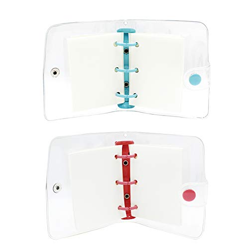 2 Pack Mini Transparent 3-Ring Binder Covers Clear Soft PVC Notebook Round Ring Binder Cover Protector Snap Button Closure Loose Leaf Folder with Blank Inner Papers
