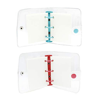 2 Pack Mini Transparent 3-Ring Binder Covers Clear Soft PVC Notebook Round Ring Binder Cover Protector Snap Button Closure Loose Leaf Folder with Blank Inner Papers