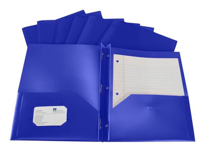 School Smart 2-Pocket Poly Folders with Fasteners, Blue, Pack of 25 - color: Blue, style: Fasteners