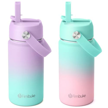 Fimibuke Kids Insulated Water Bottle - 14oz BPA-FREE 18/8 Stainless Steel Travel Tumbler Leak Proof Double Wall Vacuum Kid Cup with Straw Metal Water Bottle for School Boys Girls（2 Pack, Candy/Bubble） - color: B25. Candy/Bubble