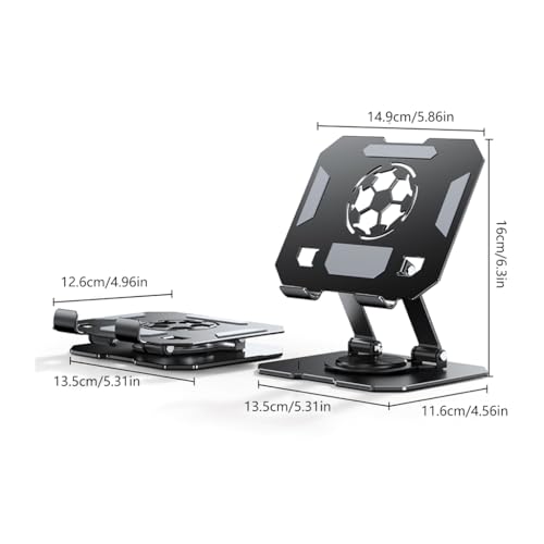 Double Axises Height Adjustable Foldable Tablets Holder with Rotating Base Carbon Alloy Design - color: Black