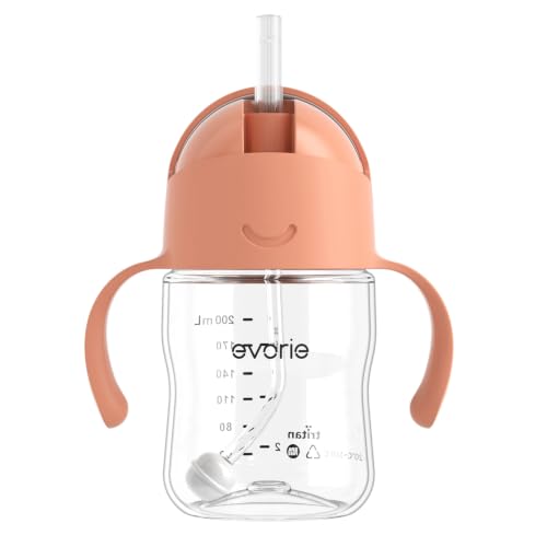 Evorie Tritan Weighted Straw Cup Baby Training Cup, Spill Proof, 7 Oz, 6M+ | BPA & BPS-Free, First learning cup, 360° drinking, Dishwasher safe, Durable Sippy Cup, Coral Pink - color: Coral Pink