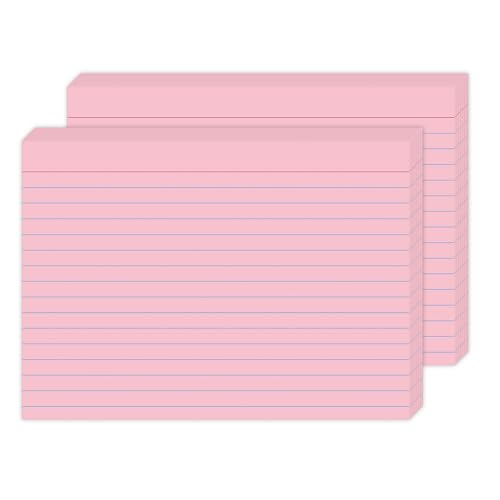 5x7 Pink Flash Cards - 50 Pcs Heavy Duty 250gsm Ruled Index Cards with Ring - Large Colored Note Cards for Language Learning, Vocabulary & Medical Terminology - Thick Study Cards - color: Pink - 50 Pack