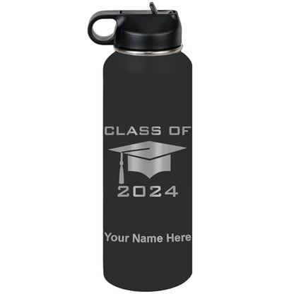 LaserGram Personalized Water Bottle, Grad Cap Class of 2023, 2024, 2025, 2026, 2027, Stainless Steel Double Wall Vacuum Insulated with Flip Top Straw, Custom Engraved Gift (40oz / 1180ml Black) - color: Black, size: 40 Ounces