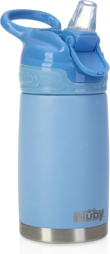 Nuby Thirsty Kids No Spill Flip-It Reflex Stainless Steel Travel Cup or Water Bottle - 10 Oz - 18+ Months - Blue - Back to School Essentials,(Pack of 12) - size: 10.1 Ounces (Pack of 12), style: Blue