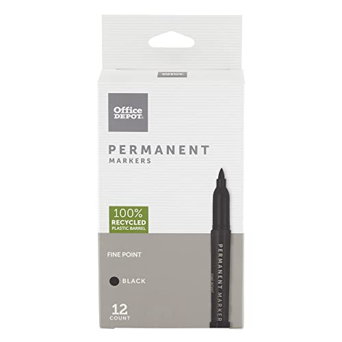 Office Depot 100% Recycled Permanent Markers, Fine Point, Black, Pack Of 12, OD88669