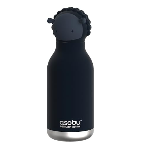 asobu Bestie Bottle Insulated Stainless Steel Water Bottle with Detachable Soft Animal Head Fun Drinking For Kids and Teens16 Ounce (Black Sheep) - color: Black Sheep