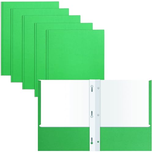 2 Pocket Portfolio Folders with Prongs (Metal Fastener Clips), 25 Pack, Cool Trendy Colors, Fits Letter Size Paper, for School, Office, Home, Matte Finish (Neon Green) - style: Neon Green