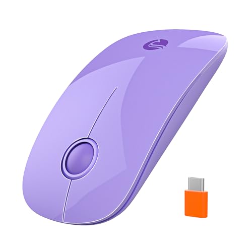 RAPIQUE Type C Wireless Mouse for USB-C Devices, Slim Silent Mouse with USB-C Receiver, 800/1200/1600 DPI, AA Battery Powered, Portable 2.4GHz Wireless Mouse for MacBook, iPad Pro, Laptop – Purple - color: Purple