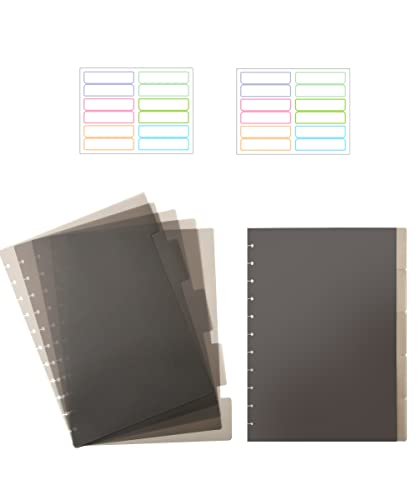 10 Dividers for 11 Discs Discbound Notebooks 8 1/2" x 11" Letter Size Poly Tab Dividers for Discbound Planning Writing Customizable Muliti-Subject Notebook Journal, Grey(10 Dividers, 24 Tabs) - color: Black Dividers, size: Large