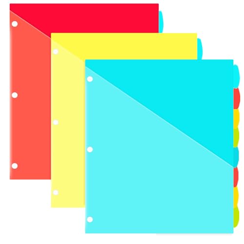 INFUN 8-Tab Plastic Binder Dividers with Front Pockets - 3 Sets, Multicolor Pocket dividers for 3-Ring Binders, dividers with tabs 24 pcs