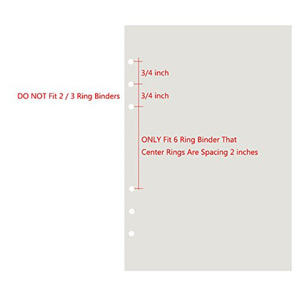 6-Ring A6 Binder/Planner Refill Paper, 6 Hole,6 3/4 x 4 1/8 Inches Refillable White Paper for Loose Leaf Binder Notebook Diary Traveler Journal Inserts, 80 Sheets/160 Pages,Lined