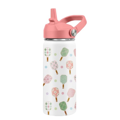 Kids Water Bottle Insulated - Pickleball Water Bottle for Kids, 16oz Stainless Steel Insulated Water Bottles with Straw Lid, Leakproof BPA-Free Pickleball Water Bottles for Home Travel Sports - color: Pickleball#white, size: 16 Ounces