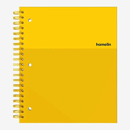 Hamelin, Spiral Notebook, 8.5x11in, College Ruled, Hardcover, 90shts/180 Pages, 3 Subject Notebook, SUNSHINE Yellow - color: SUNSHINE Yellow