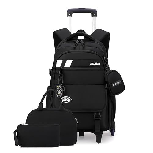 EKUIZAI 3PCS Boys Rolling Backpack for School Kids Wheeled School Bags with Wheels Trolley Roller Backpack for Teen Boys - color: 3pcs Black, size: 3 Pieces (6 Wheels)