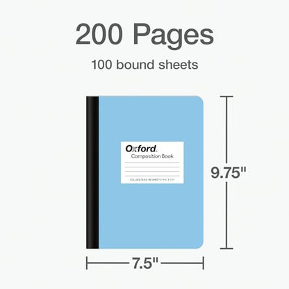 Oxford Composition Notebooks, 9-3/4 x 7-1/2 Inch School Journals, College Ruled Paper, Pastel Color Covers, 100 Sheets per Book, (1002520), 3 Count (Pack of 8) - size: 3 Count (Pack of 8)