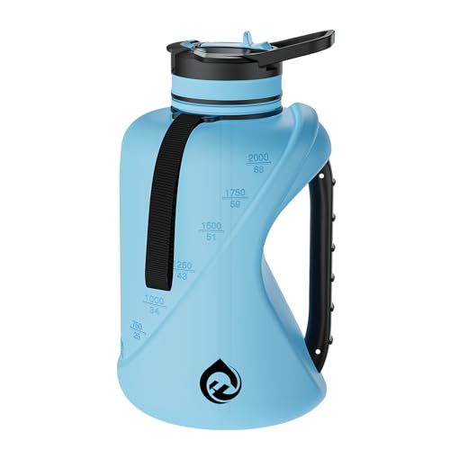 64oz Half Gallon Water Bottle with Straw & Chug Lid, Dishwasher Safe BPA-Free PP Plastic Jug, Heavy Duty Shatter-proof Gym Bottle with Handle & Carrying Strap - color: Blue, size: 74 Ounces