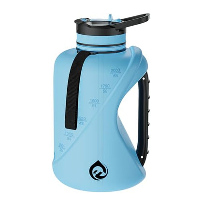 64oz Half Gallon Water Bottle with Straw & Chug Lid, Dishwasher Safe BPA-Free PP Plastic Jug, Heavy Duty Shatter-proof Gym Bottle with Handle & Carrying Strap - color: Blue, size: 74 Ounces
