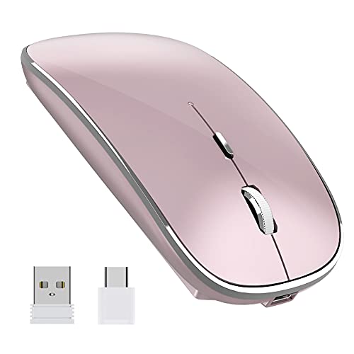 Halpilt Wireless Mouse Chargeable Portable Silent USB and Type-C Dual Mode Wireless Mouse 3 Adjustable DPI for Laptop, Mac, Android, PC (Q23S Rose Gold) - color: Rose gold