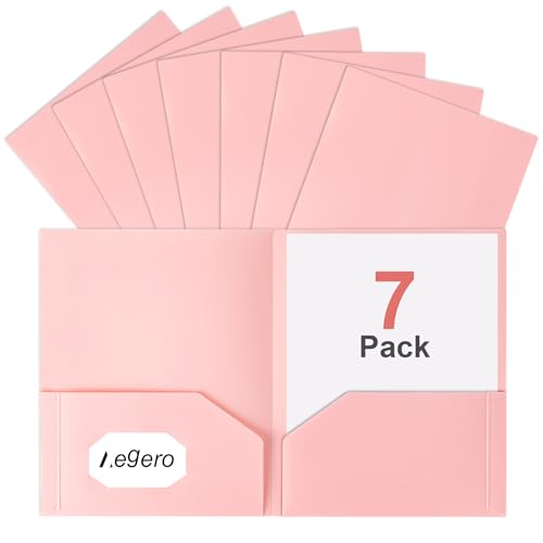 Aegero Plastic Folders with Pockets (7 Pack, Pink) | Durable Heavy Duty File Folders with Business Card Slot, 2-Pocket Folder for Schoolwork & Office,Letter Size - color: Pink, size: 1 Set（7pack）