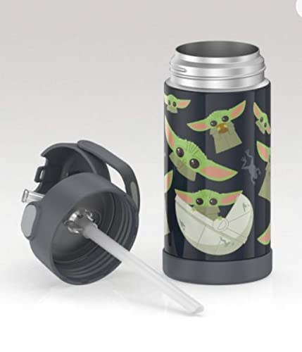 THERMOS FUNTAINER Water Bottle with Straw - 12 Ounce - Kids Stainless Steel Vacuum Insulated Water Bottle with Lid, Mandalorian - color: Mandalorian