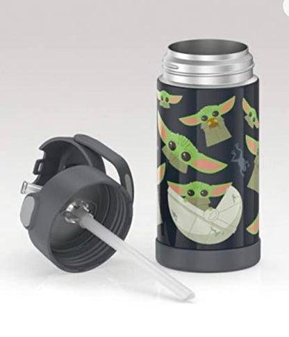 THERMOS FUNTAINER Water Bottle with Straw - 12 Ounce - Kids Stainless Steel Vacuum Insulated Water Bottle with Lid, Mandalorian - color: Mandalorian
