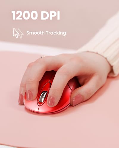 Perixx PERIMICE-802R Bluetooth Wireless Mouse – Compact Portable Design for Windows, macOS, iOS, and Android – 1200 DPI Optical Sensor – Red