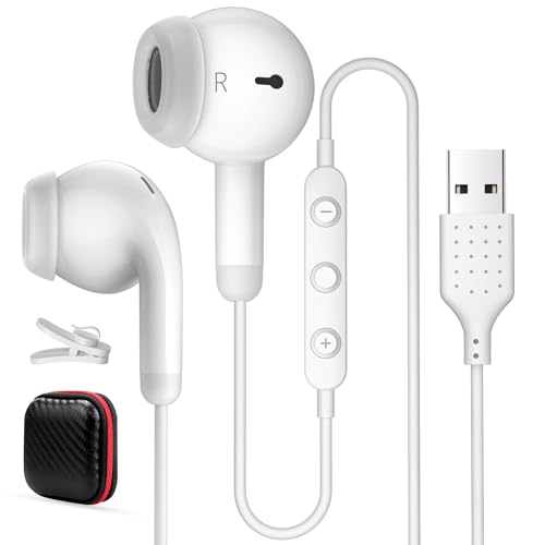 USB Earbuds for PC,Headphones with Microphone for Computer,Wired USB Headset with Mic Audio Control Noise Isolating Stereo Laptop Earphones for Dell for HP for Surface Switch Office Zoom Working White - color: White