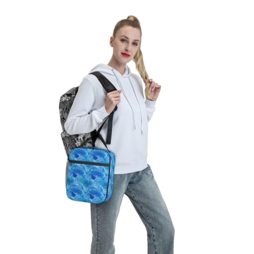 Blue Dolphin Waves Ocean Lunch Bag 10In | Insulated Lunch Box Reusable Tote Bag For Picnic Office For Women Men - color: Style 4