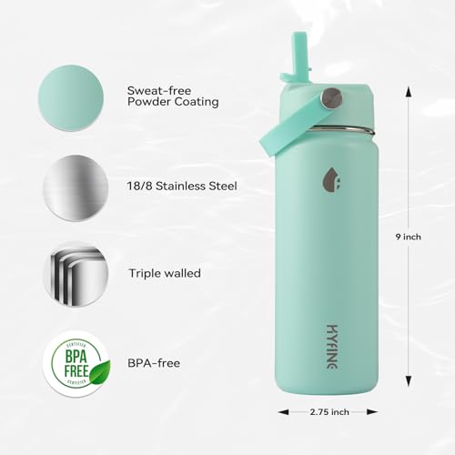 Stainless Steel Water Bottle with Straw Lid, 18oz Insulated Vacuum Bottle with Carrying Loop, Dishwasher Safe，uitable for use in schools, Offices, and outdoor activities (GREEN) - color: Green