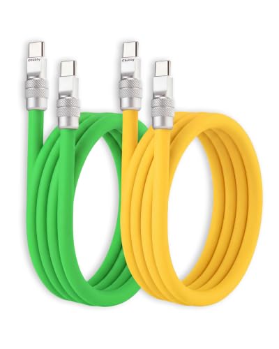 chubbycable Couple Chubby 2 Pack 240W USB C Cable Extra Thick Silicone Fast Charging Cable Compatible with iPhone 17-15 Series iPad Galaxy Series, Green+Yellow, Type-C to Type-C, 3.3FT - color: Green+Yellow, size: 3.3ft (1m), style: Type C-Type C