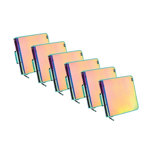 Case-it Go Tab Zipper Binder | 2-Inch O-Ring | PS-440 Iridescent | Removable 5-Color Tab Expanding File Folder, Shoulder Strap, Handle, 6-Pack, School & Office - color: Iridescent Multicolor, size: 6 Pack