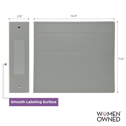 Carstens 4-Inch Heavy Duty 3-Ring Binder - Side Opening, Ash Gray, Durable Plastic, Precision No-Gap Rings, Waterproof Cover, No Pockets, Holds 600 Letter Sheets, BPA-Free, Made in USA (1842-3R) - color: Gray, size: Individual