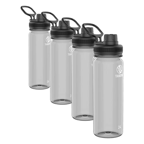 Takeya Tritan Sport Water Bottles with Spout Lid - BPA-Free & Dishwasher-Safe Bottle - Reusable Bottle with Lid Handle - Simple Leak-Proof Water Bottles - 24 oz, Stormy Black (Pack of 4) - color: Stormy Black, size: 24 Ounces (Pack of 4)