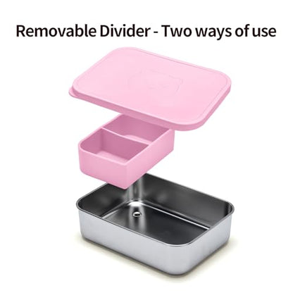 Stainless Steel Bento Box for Kids Adults, Toddler Lunch Box Containers with Silicone Lid,Removable 3 Compartment Design,Leakproof Snack Container, BPA Free, Dishwasher Safe-(1200ml,Pink) - color: Pink