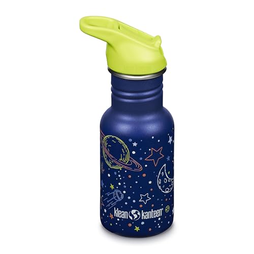 Klean Kanteen 12 oz Classic Kid's Water Bottle with Flip Seal Sport Cap & Straw - 100% Leakproof Cap - Durable Stainless Steel Material - Lightweight & Easy-Grip - BPA-Free - Milky Way