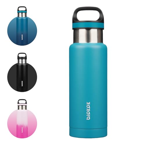 BJPKPK Insulated Water Bottle 18OZ Stainless Steel Water Bottle with Handle Double Walls Vacuum Insulated BPA Free Flask, Laguna - color: Laguna, size: 18 Ounces