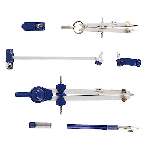 7-Piece Geometry Set with Metal Compass - Math Tools Kit for Students, Engineers, Architects with Shatterproof Case