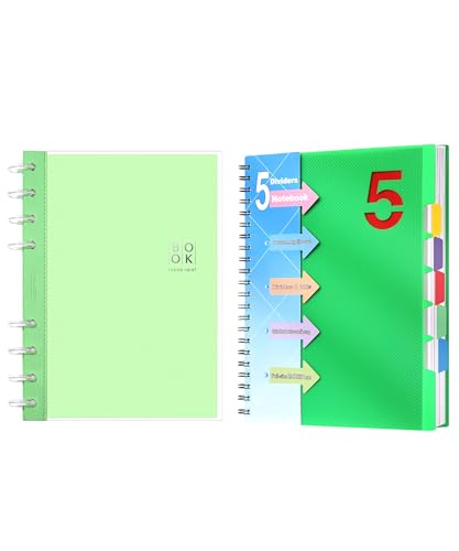 CAGIE 5 Subject Notebook & Discbound Notebook - 2 Pack, College Ruled A5 Notebook for School,Work