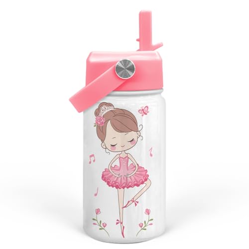 SANDJEST Ballet Water Bottle - Kids Water Bottle with Straw Lid - 12 Oz Insulated Stainless Steel Water Bottles for Kid Girls - Travel Cup for School Sports - color: Ballet