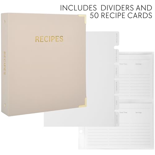 Aesthetic Recipe Binder with Polyester Waterproof cloth Cover - The Perfect Recipe Book with Plastic Sleeves to Write in Your Own Recipes - Quality Blank Cookbook Binder, Cards incl. - color: Oat, size: Medium - 9.5x8.5"