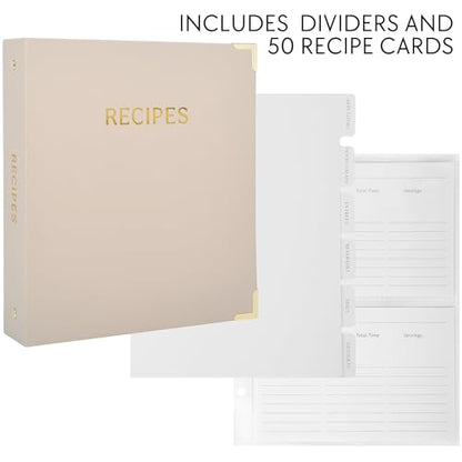 Aesthetic Recipe Binder with Polyester Waterproof cloth Cover - The Perfect Recipe Book with Plastic Sleeves to Write in Your Own Recipes - Quality Blank Cookbook Binder, Cards incl. - color: Oat, size: Medium - 9.5x8.5"