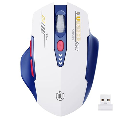 Uineer Wireless Mouse, [Upgraded] Visible Battery Display，Rechargeable Laptop Mice 2.4G USB, 4 Adjustable DPI Levels,Optical Ratón Wireless for Laptop PC Computer,White and Blue - color: BLUE and White
