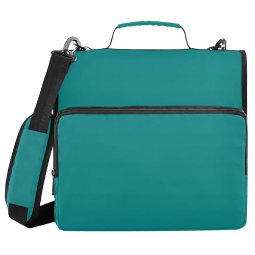 1.5-Inch 3-Rings Sturdy Zipper Binder with Shoulder Strap Multiple Pockets Zippered Portfolio for Middle Student Blue Green - color: Blue Green