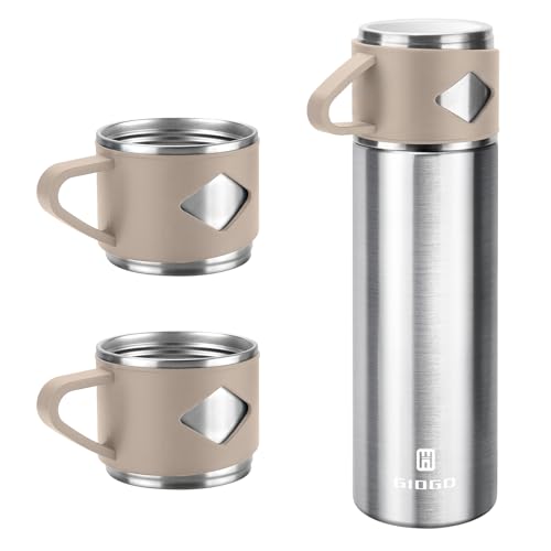 Stainless Steel Thermo 700ml/23.7oz Vacuum Insulated Bottle with Cup for Coffee Hot drink and Cold drink water flask.(Brown,Set) - color: Brown (Set), size: 23.7 Ounces