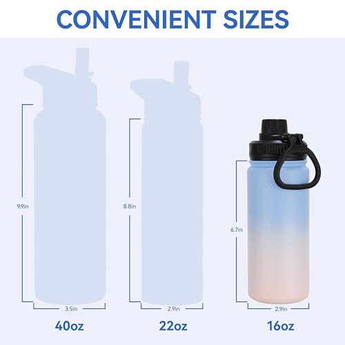 DOMICARE 16 oz Water Bottle for School Stainless Steel Double Wall Vacuum Insulated Water Bottle with Straw lids & Spout Lid, Leakproof BPA Free (Blue/Pink,4) - color: Blue/Pink, size: 16oz/4 Pack