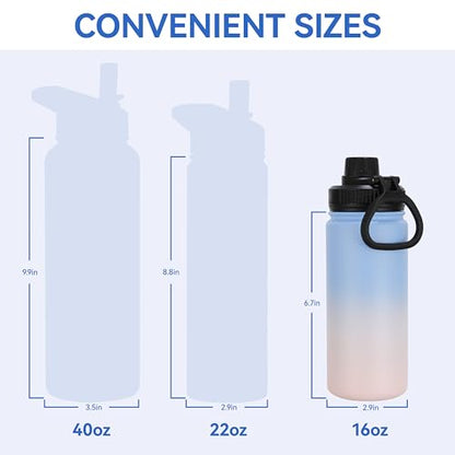 DOMICARE 16 oz Water Bottle for School Stainless Steel Double Wall Vacuum Insulated Water Bottle with Straw lids & Spout Lid, Leakproof BPA Free (Blue/Pink,4) - color: Blue/Pink, size: 16oz/4 Pack