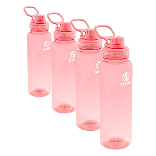 Takeya Tritan Sport Water Bottle with Spout Lid - BPA-Free & Dishwasher-Safe - Reusable Bottle with Lid Handle - Simple Leak-Proof Water Bottle - 40 oz, Flutter Pink (Pack of 4) - color: Flutter Pink, size: 40 Ounces (Pack of 4)